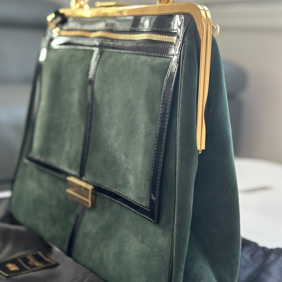 Balmain B-buzz 23 Quilted Fringe Suede Top Handle Bag in  balmain and H&M collection green suede bag( cross-body)